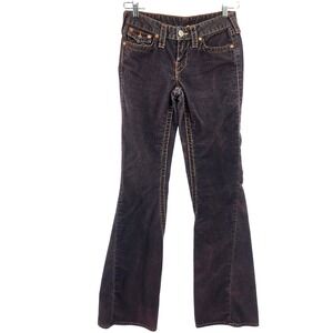 VTG True Religion Brown Corduroy‎ Bootcut Flare Womens 26 Section 503 Big T Y2K